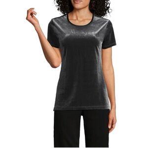 LANDS’ END Black Velvet Short Sleeve Crewneck Top NEW Small 6-8